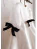 Puff Sleeves Ivory Organza Satin Latest Flower Girl Dress